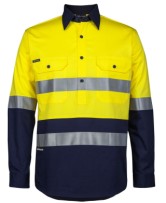 Men's Hi Vis Close Front L/S Shirt - Yellow/Navy 