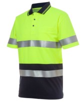Men's Hi Vis Non Cuff S/S Polo - Lime/Navy 